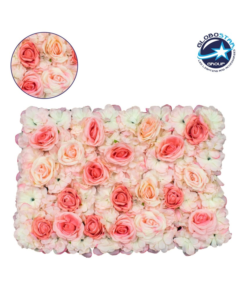 GloboStar® 78301 Συνθετικό Πάνελ Λουλουδιών - Κάθετος Κήπος Τριαντάφυλλο - Αζαλέα Μ60 x Υ40 x Π7cm